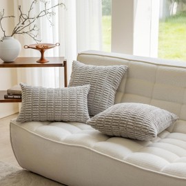 Home Brilliant 24x24 Pillow Covers Solid Textured Corduroy Euro Shams Pillow Covers Soft Grey Plush Pillowcases for Chair Couch Furniture Decorations, Set of 2, 24 x 24 inch, Light Grey