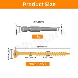 Rustark 51Pcs #10x3 Deck Screws Assortment Kit with T25 Star Bit Torx Star Drive Head Wood Screws Outdoor Decking Screw Exterior Wood Screw for Wood Projects