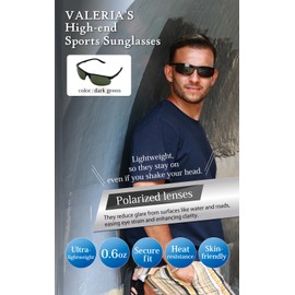 VALERIA Polarized Sunglasses [High-End Spring Hinge] TAC Lenses TR90 Frame Hard Case Included Anti-Glare & UV Protection Sports & Outdoor (Dark Green)