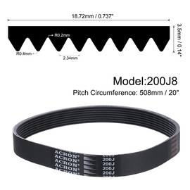 sourcing map 200J8 PJ V-Ribbed Belt 8 Ribs 20" Length x 0.74" Width x 0.14" Height, EPDM Rubber Poly V Belt, Multi Wedge Micro V Belt