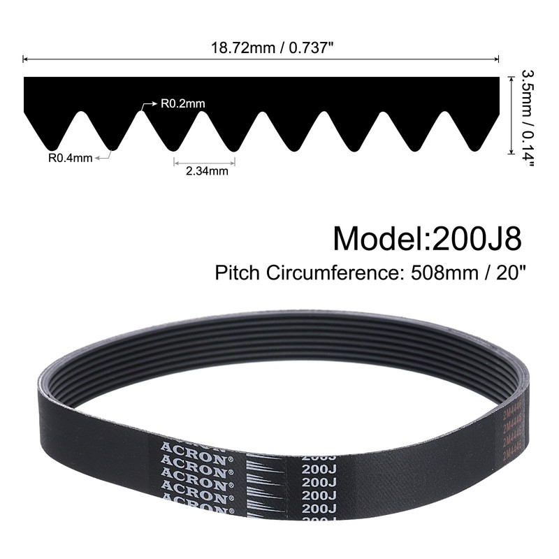 sourcing map 200J8 PJ V-Ribbed Belt 8 Ribs 20" Length