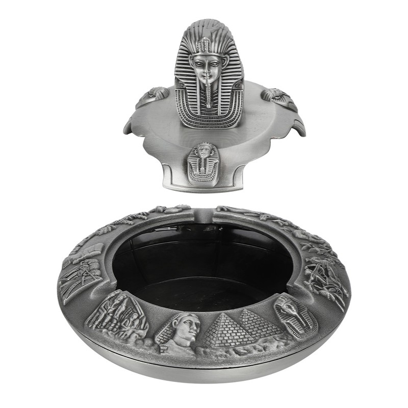 Metal Ashtray with Cover Retro Zinc Alloy Crafts Innovative Ornaments