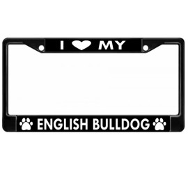 I LOVE MY ENGLISH BULLDOG USA MADE BLACK LICENSE PLATE FRAME