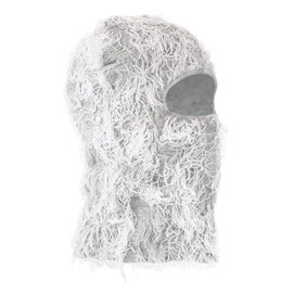 PATIKIL Distressed Balaclava Ski Mask, Balaclava Camo Knitted Face Mask Windproof Full Face Cover for Women Men Outdoor Sports, Grey/White
