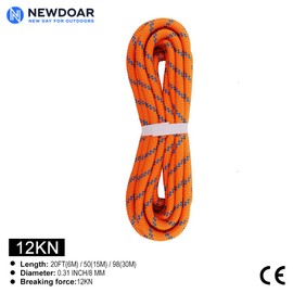 NewDoar CE Certified 8mm (5/16in) Accessory Cord Rope 21KN Double Braid Pre Cut for Outdoor Survival, Mountaineering, Prusik,Hauling Dragginge(Orange 8mm,20FT)
