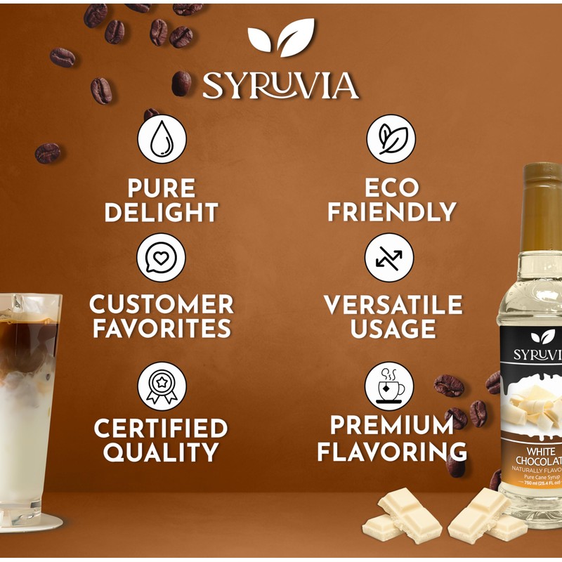 Syruvia Coffee Syrup, White Chocolate Flavored Syrup for Drinks, Lattes,
