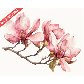 Magnolia with large blooms Watercolor 8x10 Print