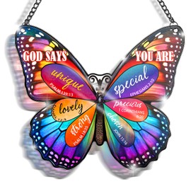 Butterfly Inspirational Gifts for Friends, Mom, Sister, Girl, Female Coworker, Christian- Religious Spiritual Gift, Home Decorative Signs, Christian Gifts for Women Birthday, Acrylic Suncatchers