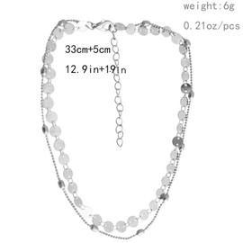 TseenYi Layered Coins Disc Necklace Choker Boho Silver Satellite Chain Necklace Short Trendy Necklaces Jewelry for women and Girls (Silver)
