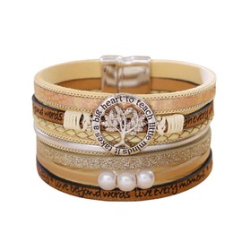 PINKPIN Tree of Life Leather Bracelets for Women, Birthday Mothers Day Gifts Boho Multi-Layer Crystal Beads Cuff Bracelet Jewelry for Women