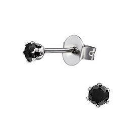 Hypo-Allergenic Surgical Stainless Steel Stud Earrings with 3mm Black AAA CZ Crystals