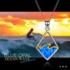 JERWLI Sterling Silver Ocean Wave Necklace Moonstone Blue Opal Wave