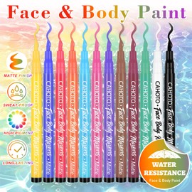 CAHOTO 12 Colors Water Resistant Face Body Paint Markers, Matte Temporary Tattoo Pen for Skin, Sweat-proof Waterproof High Pigment Painting Kit for Halloween Festival Party Cosplay Carnival Makeup
