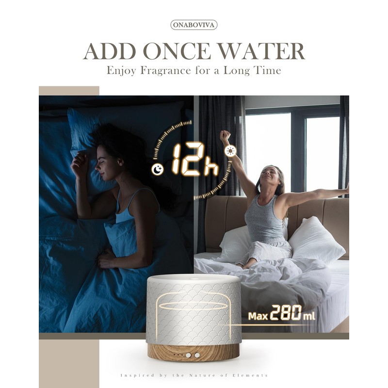 Onaboviva Essential Oil Diffuser, 280ml Ceramic Diffusers for Large Room,