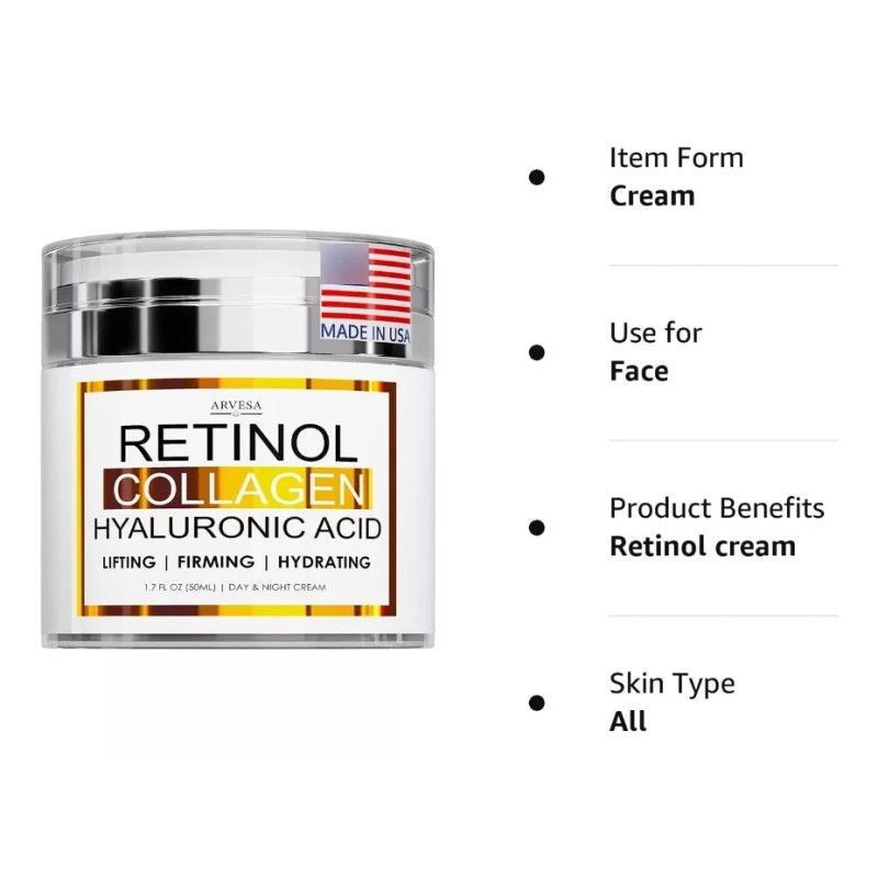 Arvesa Crema Facial Retinol Con Colágeno Ácido Hialurónico