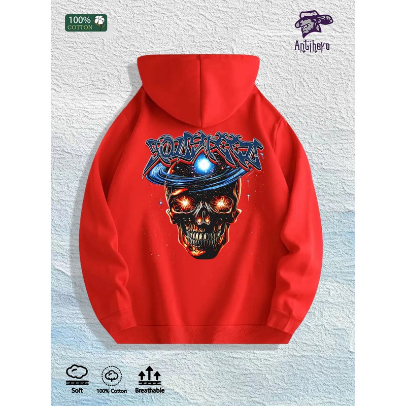 Cosmic Skull Graphic Hoodie 100% Cotton US Warehouse 7 ColorsColor: