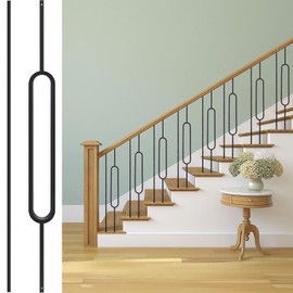10 Pack Wrought Iron Railing, 44" x 1/2" Oval Hollow Staircase Baluster, Black Stair Spindles Balusters for Staircase Interior (5 Oval and 5 Straight)