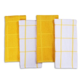 AMOUR INFINI Terry Dish Towel | Set of 4 | 16 x 26 Inches | Durable, Soft and Absorbent |100% Cotton Dishtowels | Perfect for Household and Commercial Uses | Yellow