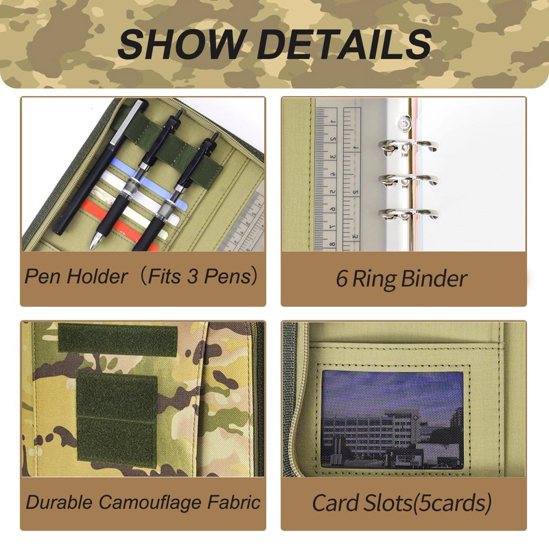 Army Military Padfolio Ring Binder with Zippered Portfolio Organizer and