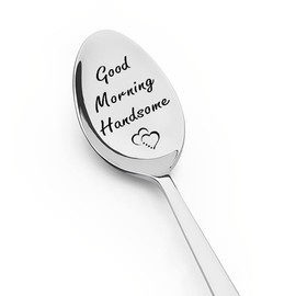 Husband Boyfriend Anniversary Birthday Gifts from Wife Girlfriend Good Morning Handsome Spoon Gift for Son Brother Uncle Christmas Gift for Men Boys Coffee Tea Ice Cream Lovers Gifts Spoons