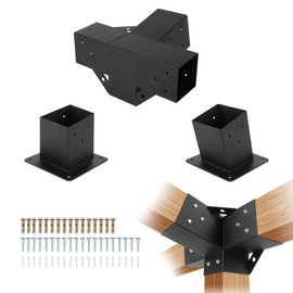 4''x4'' Pergola Bracket Kit,Heavy-Duty 15°Slanted Roof Mount for Wood Posts,Angled Gazebo DIY Kit, Outdoor Garden 4-Way Wall Brackets(3PCS)