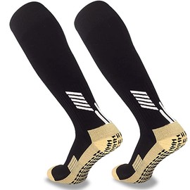 MENDENG Grip Socks Soccer Non Slip Socks for Men with Grippers Anti Slip Socks Non Skid Training Athletic Socks 2P
