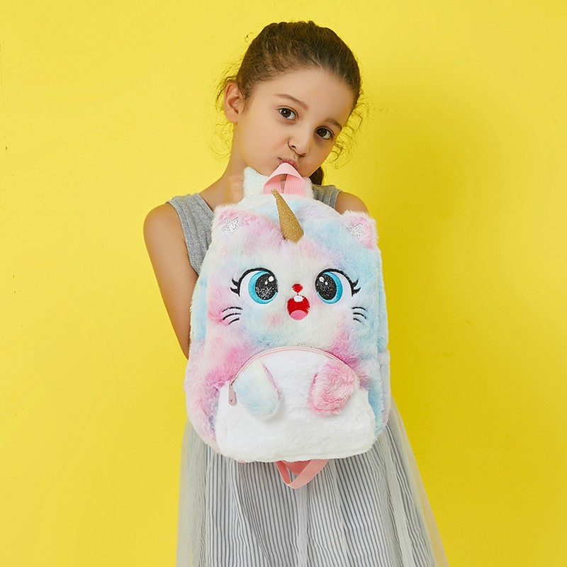 Cat Backpack Girls Plush Colorful Cute Bookbags School Bags Gift