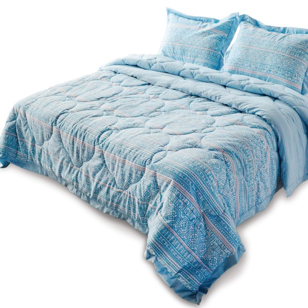 DOMDEC 3-Piece Quilted Comforter Set Washed Microfiber Shell Down Alternative