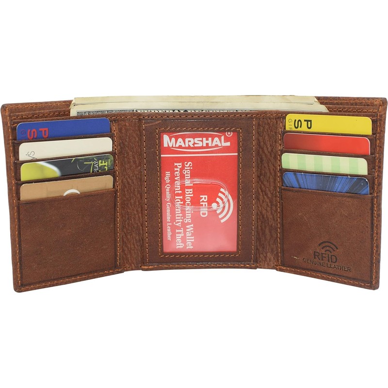 MARSHAL Puerto Rico Genuine Leather RFID Blocking Bifold Trifold Boricua