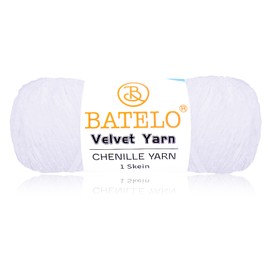 BATELO Velvet Yarn - Soft Chenille Blanket Yarn for Crocheting/Knitting - 200g/7.05oz - 290m/317.1yd - White