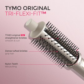 TYMO StyluxPro Thermal Brush Curling Brush - 800M Ionic Heated Round Volumizer with 3D Straightener Teeth, 20% Larger Barrel for Faster Blowout, 5-Temp, Travel Dual Voltage, Salon Styler, 1.5 Inch