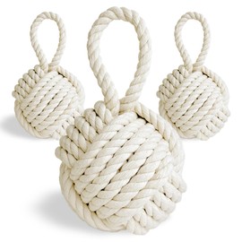 FUVLFAL 3 Pcs 3.3 Lbs Decorative Door Stop Rope Knot, Nautical Large Heavy Stopper for Bedroom, Living Room Door, Window Wedge, Bookend 5.9 inch (Ivory)