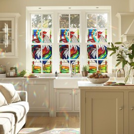 Decorative Rooster Stained Glass Window Film, Rooster Stained Glass Window Film for Bathroom Door Heat Anti UV