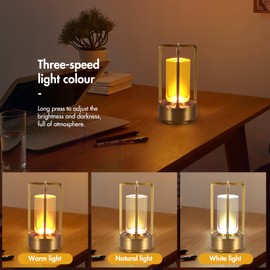 Bedside Lamp with Touch Control, Wireless LED Vintage Desk Lamp, Portable USB Charging, 3 Lighting Colours, Dimmable Table Lamp for Bedroom, Office, Living Room, Decoration, Gift (Gold)