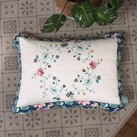 100% Cotton Embroidery Floral Quilted Pillow Sham 2 PCs Set Floral Pillow Case Women Girl Gift Idea (Sham 1)