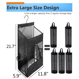 ALYER Hanging Plastic Grocery Bag Holder and Dispenser,Mesh Over the Cabinet Door Organizer with Easy-Access Openings for Kitchen Towel,Bras,Laundry,Installation Free(Black, 21.7"H * 11.8"W * 5.9"D)