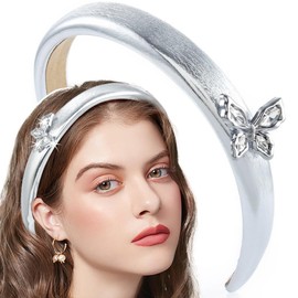 Coridy Sliver Wide Headbands Crystal Butterfly Hairband Metal Hair Accessories for Women