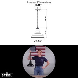 Steel Lighting Co. El Segundo Barn Light | Ceiling Mounted Pendant | 12 inch Dome | Black Cord | Heavy Duty Steel Farmhouse Light Made in America | Black Exterior/White Interior