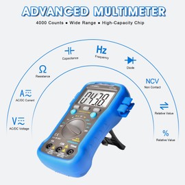 Digital Multimeter Tester 4000 Counts, AC DC Volt Ohm Amp Meter Auto Ranging Circuit Electrical Tester Tools Test Voltage, Current, Resistance, Diodes, Batteries Automotive Multimeter Kit