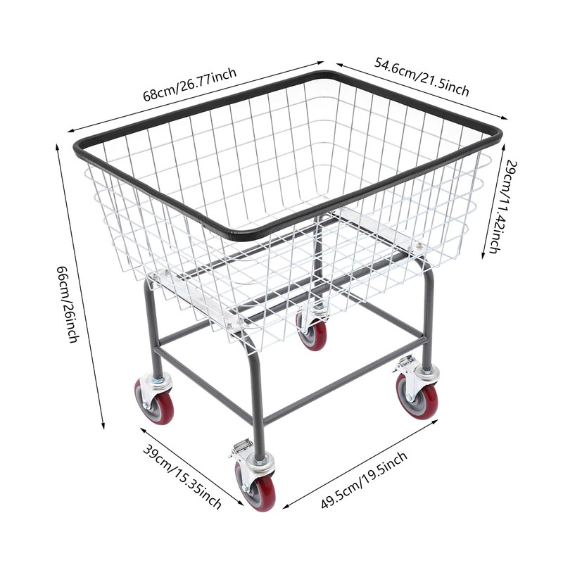 SNKOURIN Laundry Cart, Heavy Duty Steel Wire Laundry Cart with