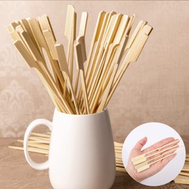 200 Pieces Bamboo Paddle Skewers 18CM, Flat Burgers Sticks Children Skewers Kids Wooden Fruits Picks Cocktail Sticks Skewers Barbecue Kebabs Skewers for Buffets Party Fountain Fondue Stick Holders