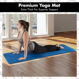 Thick Yoga Mat for Exercise & Pilates – Non Slip Yoga Mats with Strap, Extra Wide Gym Matt for Home, Lightweight & Durable Pilates Mat for Studio Fitness (Dark Blue)