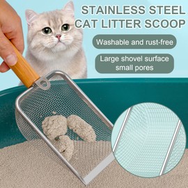 Weploda Pack of 3 Cat Litter Scoop, Metal Stainless Steel, Durable Aluminium Metal Cat Litter Tray Scoop, 2.5 mm Pore Size Metal Cat Shovel, with Plastic Shovel, Broom Sets, for Cats and Dogs