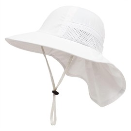 YANWANG Baby Sun Hat UPF 50+ Summer Hat Toddler Girls Boys Hat with Neck Protection Children Foldable Beach Hat, White, 6-24 months