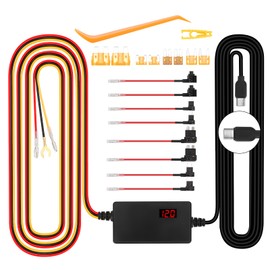 WODHMIEY Dashcam Hardwire Kit 12V-24V auf 5V 3A mit Spannungsanzeige, Einstellbare Spannung, 24H Parkmodus, Batterieentladungsschutz, Type-C, Verzögerungsstart & Stopp, Überstrom & Überspannungsschutz