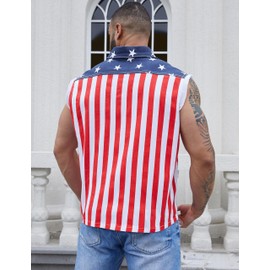 Yuanbang Men's Casual Lapel Sleeveless Denim Vest Jacket Stretch American Flag Shirt Vest(flag,2xl)