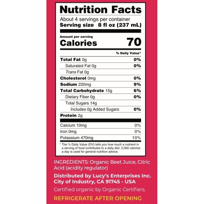 Lucy’s Family Owned - AMERICAN BEETS Organic 99% Pure Beet