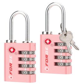 Forge Doble apertura: cerradura de acceso con llave o combinación, cerraduras aprobadas por la TSA para equipaje, funda de pelícano, viajes, gimnasio, escuela, grillete de acero inoxidable. (rosa, 2