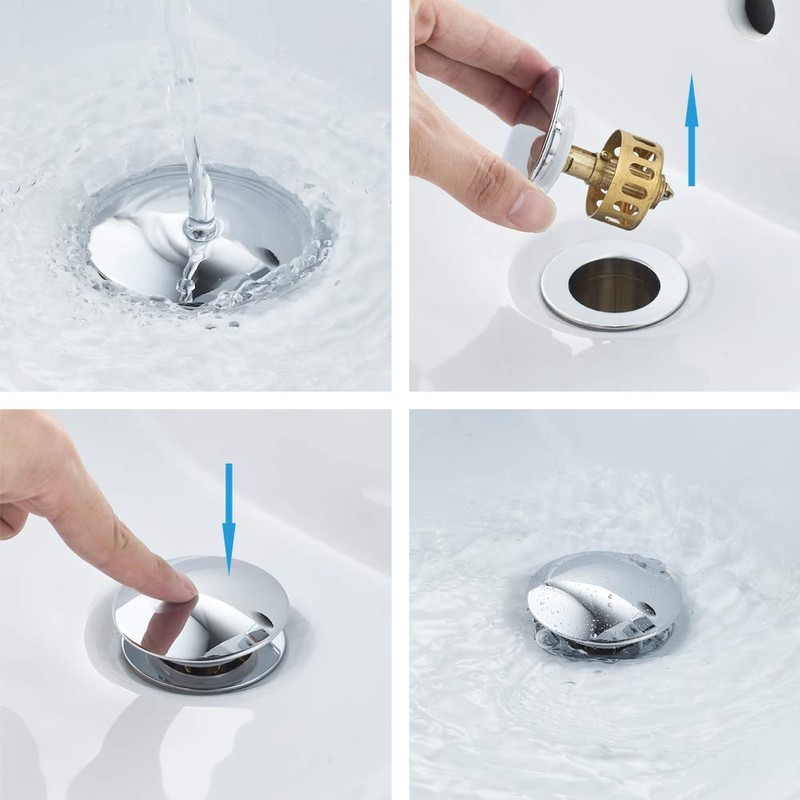 VOTON Bathroom Sink Drain Chrome Lavatory Pop-up Drain with Detachable