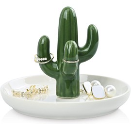 Soporte para Anillos de Aloe, Plato para Anillos de Cactus, Soporte para Joyas, Bandeja para Anillos, Pendientes, Organizador de Collares, Romántico Regalo para Novia,San Valentín, Navidad,Cumpleaño